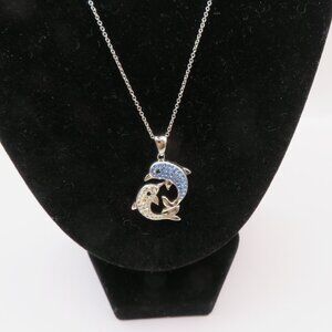 Dophin Pendant Necklace Silver Tone